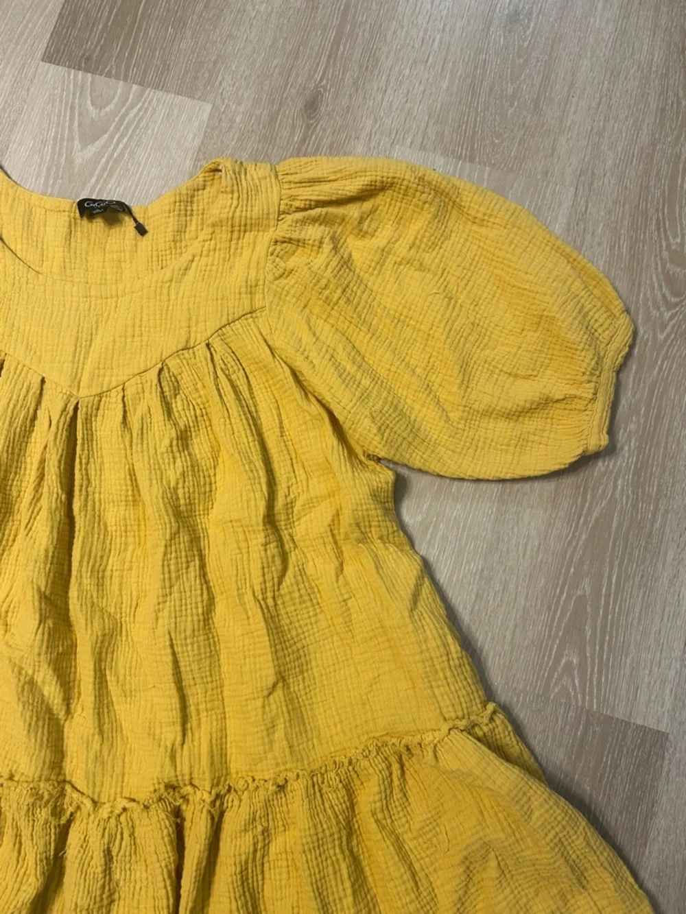Gigio Mustard Yellow Gauze Babydoll Puffed Sleeves Tunic Top/Baby Doll Dress